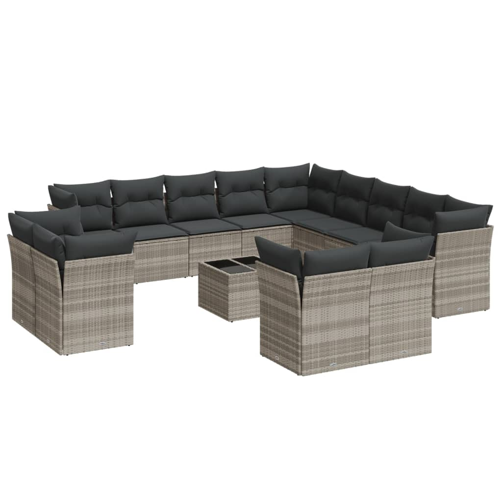 14 részes világosszürke polyrattan kerti ülőgarnitúra párnával (3250401)