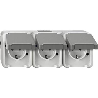 Schneider Electric 3 részes Kapcsoló család nedves helyiségbe Komplett Védőérintkezős dugalj ráhajtható fedéllel AQUASTAR Élénk szürke MEG2391-8029 1