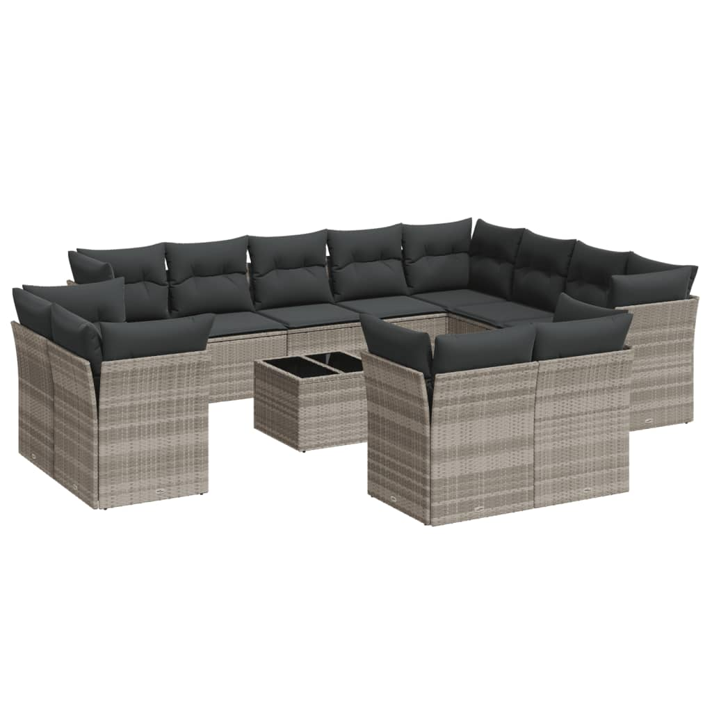 13 részes világosszürke polyrattan kerti ülőgarnitúra párnákkal (3218542)