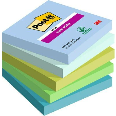 Öntapadó jegyzettömb, 76x76 mm, 5x90 lap, 3M POSTIT "Super Sticky Oasis", vegyes színek (3M-4054596924284)