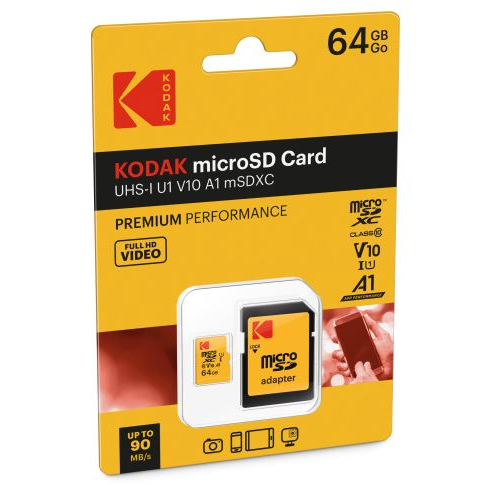 Memóriakártya Kodak mSD (micro SD) 64GB UHS-I U1 V10 A1 + adapter
