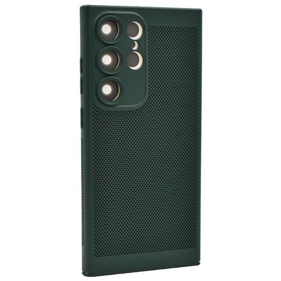 Gigapack Samsung Galaxy S24 Ultra (SM-S928) légáteresztő, lyukacsos műanyag tok sötétzöld (GP-151560) (GP-151560)