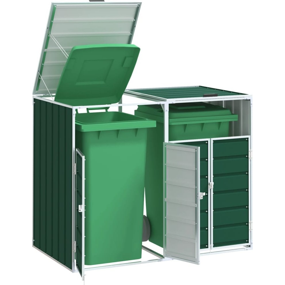 zöld acél kerekes tároló dupla tárolókhoz 138 x 79 x 117 cm (4006175)