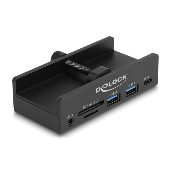 Delock USB 5 Gbps Hub 2x USB-A 1x USB-C + kártyaolvasó fekete (64285)