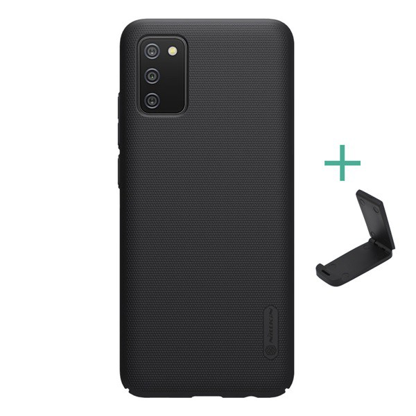 NILLKIN SUPER FROSTED műanyag telefonvédő (gumírozott, érdes felület + asztali tartó) FEKETE [Samsung Galaxy A02s (SM-A025F)] (5996591031149)