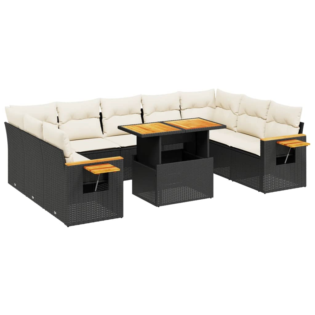 11 részes fekete polyrattan kerti ülőgarnitúra párnákkal (3273688)