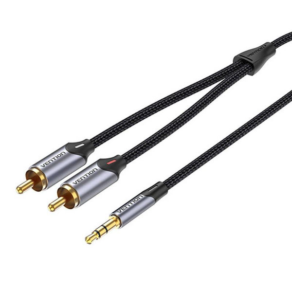 Кабел Vention BCNBJ, 2x RCA (Cinch) към 3.5mm жак, 5m, сив