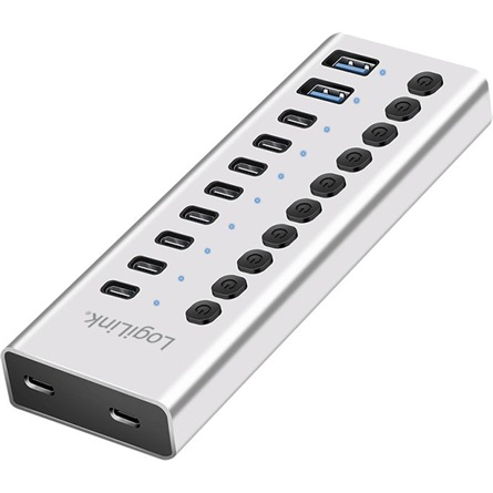 LOGILINK USB 3.2 Gen1 hub 10 port on/off kapcsoló USB-A/C alumínium UA0448
