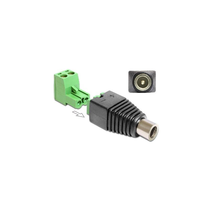 Delock DC 5,5x2,1mm -> Terminal block 2pin F/F adapter fekete (65423)