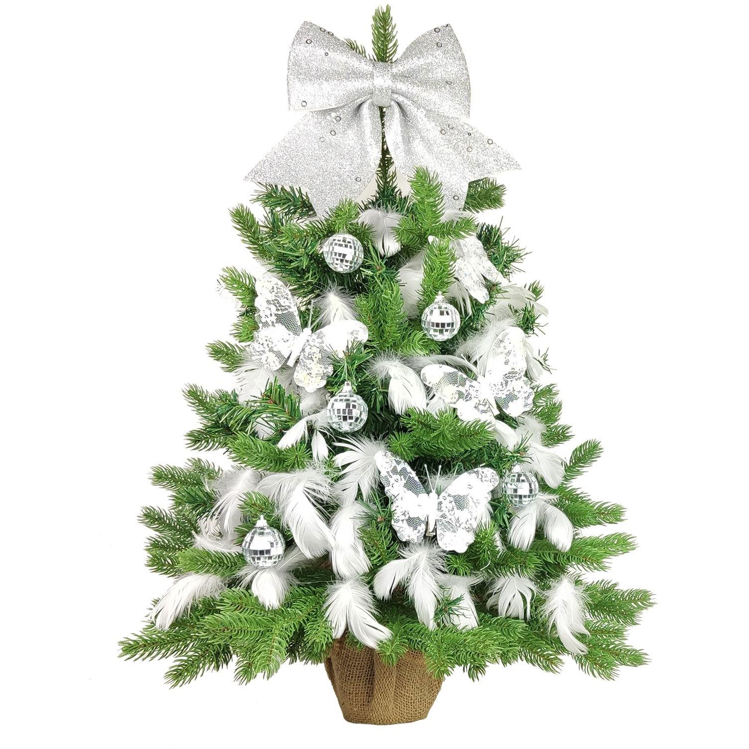 LAALU karácsonyfa LED fényekkel díszítve - Ezüst boldogság, 21 dísz, 60 cm (LAU-2215-OZM-60B)