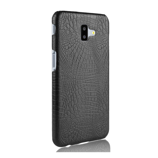 Műanyag telefonvédő (bőr hatású, krokodilbőr minta) FEKETE [Samsung Galaxy J6 Plus (SM-J610F)] (5996457861217)
