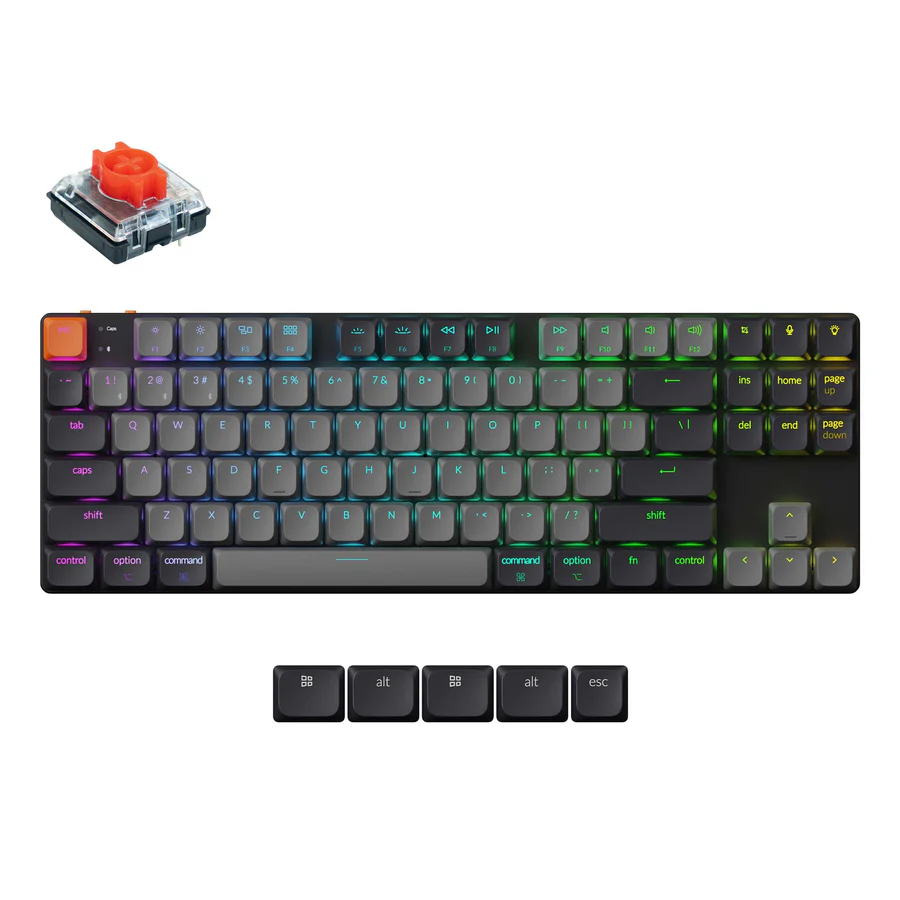 Keychron K1 V6 H3 Red Switch Mechanikus Bluetooth USB-C Gaming Billentyűzet HUN - Fekete / Szürke (K1X-H1-HU)