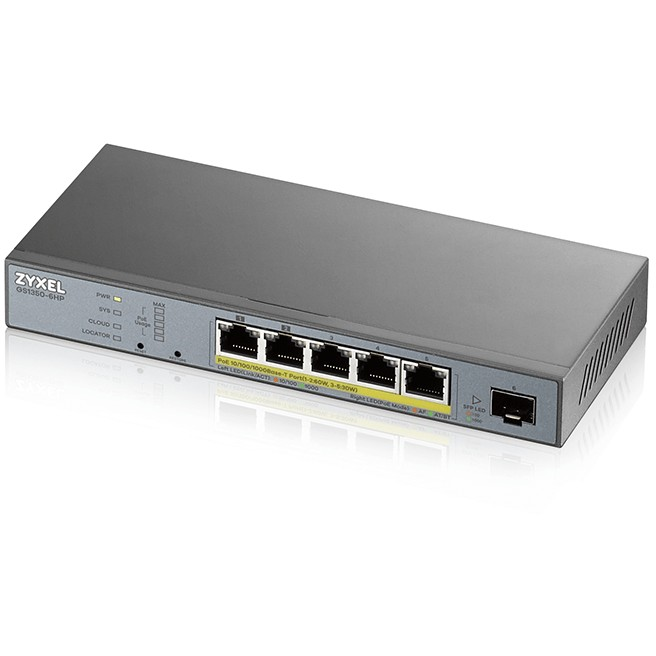 Switch Rack Zyxel GS1350 6HP EU0101F stříbrný (GS1350-6HP-EU0101F)
