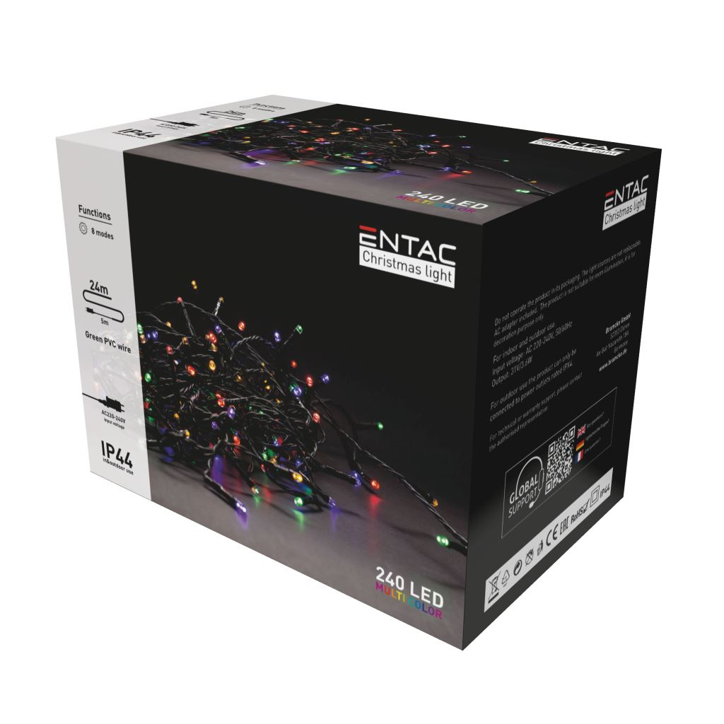 Entac Christmas IP44 240 LED fényfüzér Multicolor 24m (ECL-240-MC) (ECL-240-MC)
