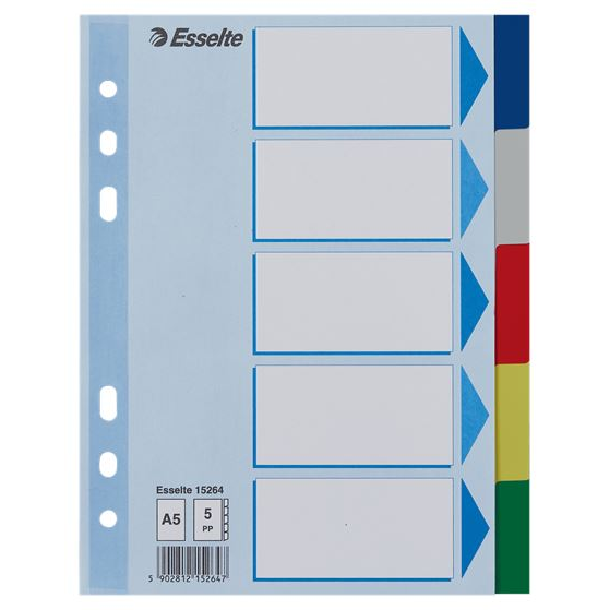 Esselte elválasztólap 5 színes füllel PP, A5 (15264) (esselte15264)