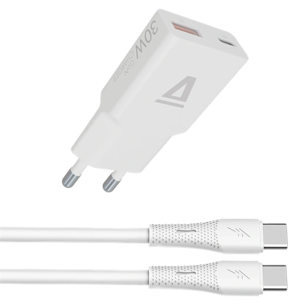 AVAX CH6413 30W GaN töltő és 60W USB-C szilikon kábel csomag, fehér (AVAX_CH6413)