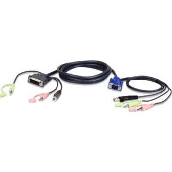 ATEN VGA USB to DVI KVM Cable 3m кабел за клавиатура, видео и мишка (KVM) Черен, Син, Зелен, Розов 3 м