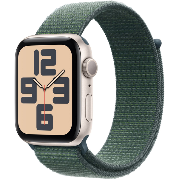 Apple Watch SE2 v3 GPS, 44 mm, калъф Starlight Alu, Lake Green Sport Loop