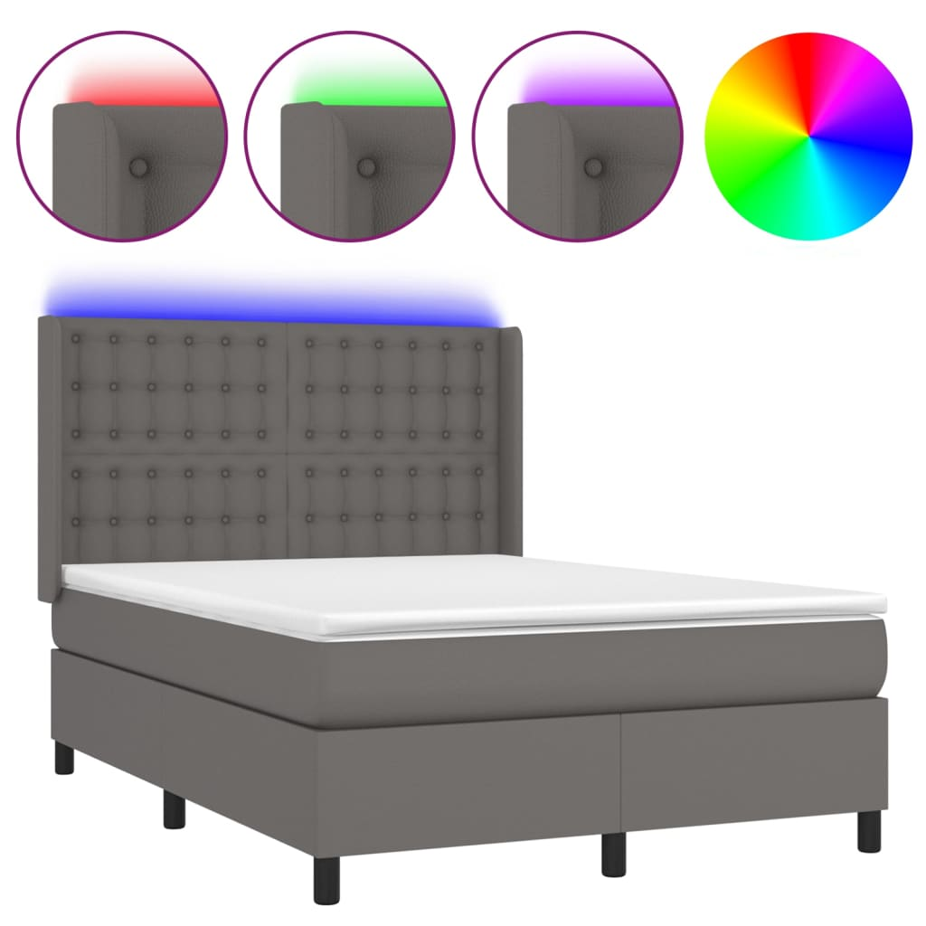 szürke műbőr rugós ágy matraccal és LED-del 140x200 cm (3139389)