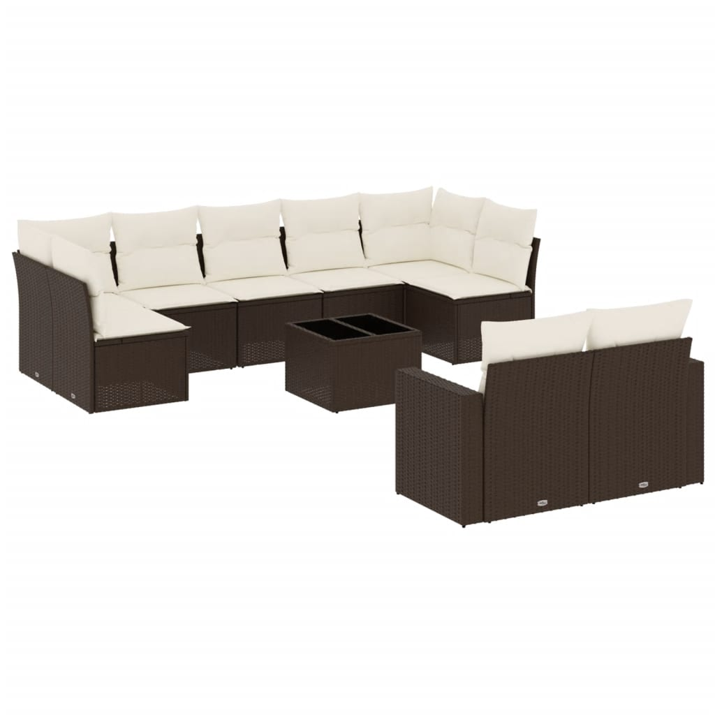 10 részes barna polyrattan kerti ülőgarnitúra párnákkal (3219423)