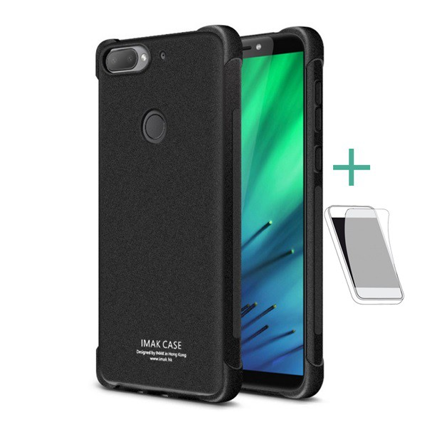 IMAK szilikon telefonvédő (közepesen ütésálló, légpárnás sarok, matt + képernyővédő fólia) FEKETE [HTC Desire 12 Plus] (5996457172535)