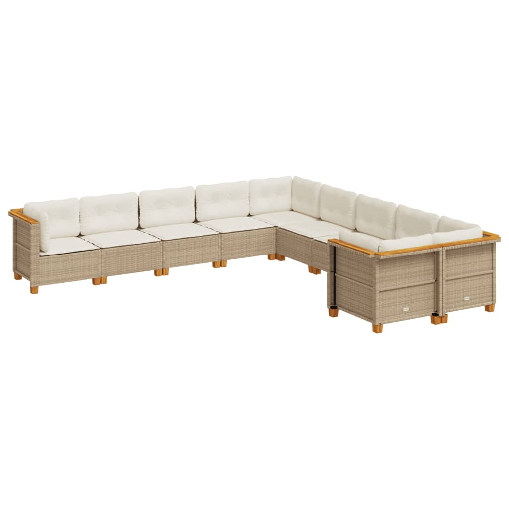 10 részes bézs polyrattan kerti ülőgarnitúra párnával (3262045)