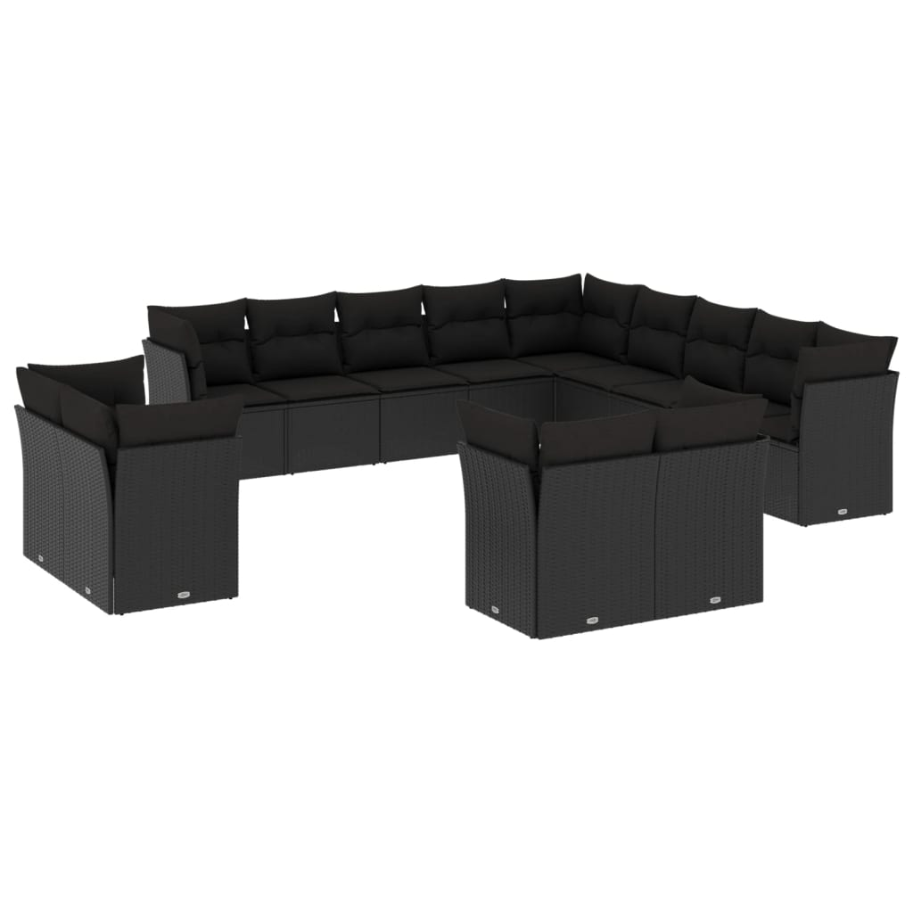 13 részes fekete polyrattan kerti ülőgarnitúra párnákkal (3218545)