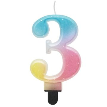 Godan Beauty and Charm: Szivárvány színű pasztell számgyertya - 3 (SF-OPA3) (SF-OPA3)