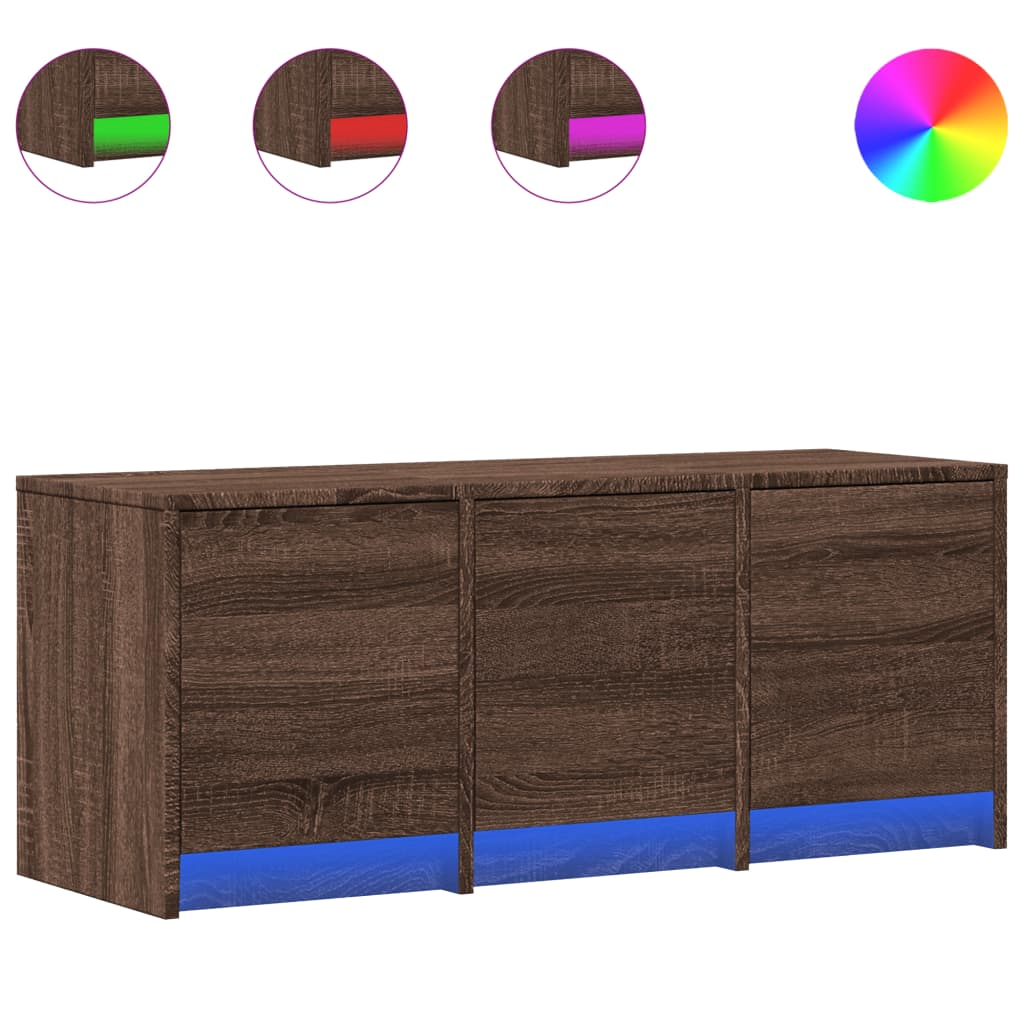 barna tölgy színű szerelt fa TV-szekrény LED-del 97x34x40 cm (852242)