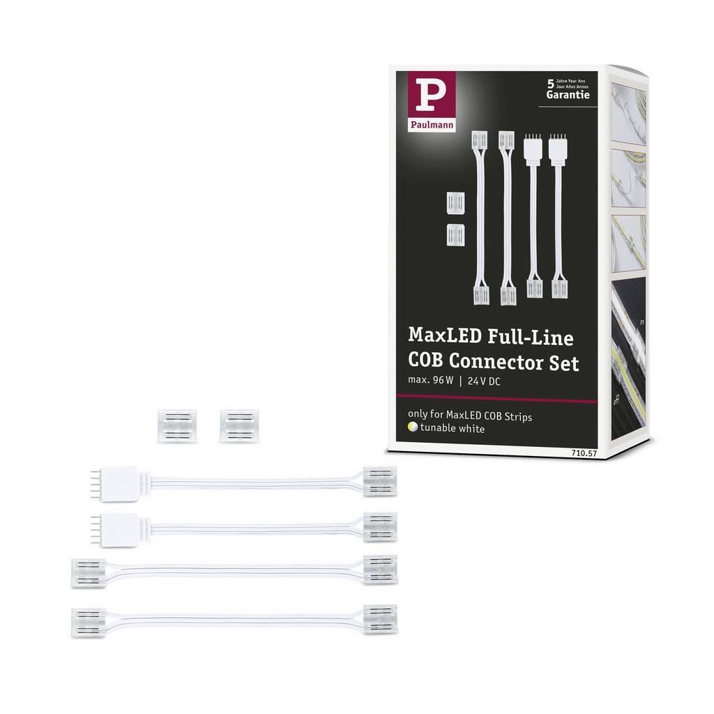Комплект съединители Paulmann MaxLED COB за LED ленти, бял/прозрачен