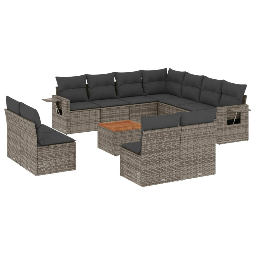 12 részes szürke polyrattan kerti ülőgarnitúra párnákkal (3256956)