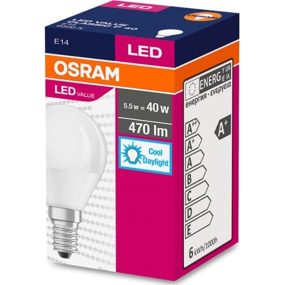 Osram Value opál búra/5,5W/470lm/6500K/E14 LED kisgömb izzó