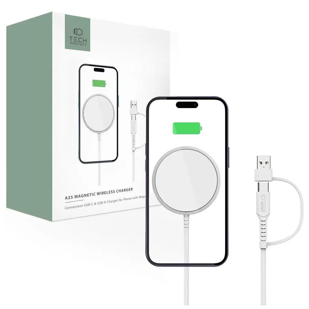 Tech-Protect A25 MagSafe QI vezeték nélküli töltő 15W fehér (128313) (t128313)