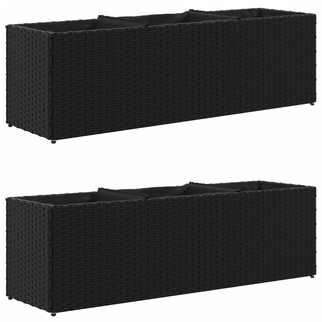 2 db fekete polyrattan kerti ültetőláda 3 cseréppel 105x30x32cm (3210522)