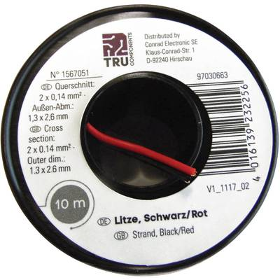 Huzal 2 x 0.14 mm2 Fekete, Piros TRU COMPONENTS 1565203 50 m (1565203)
