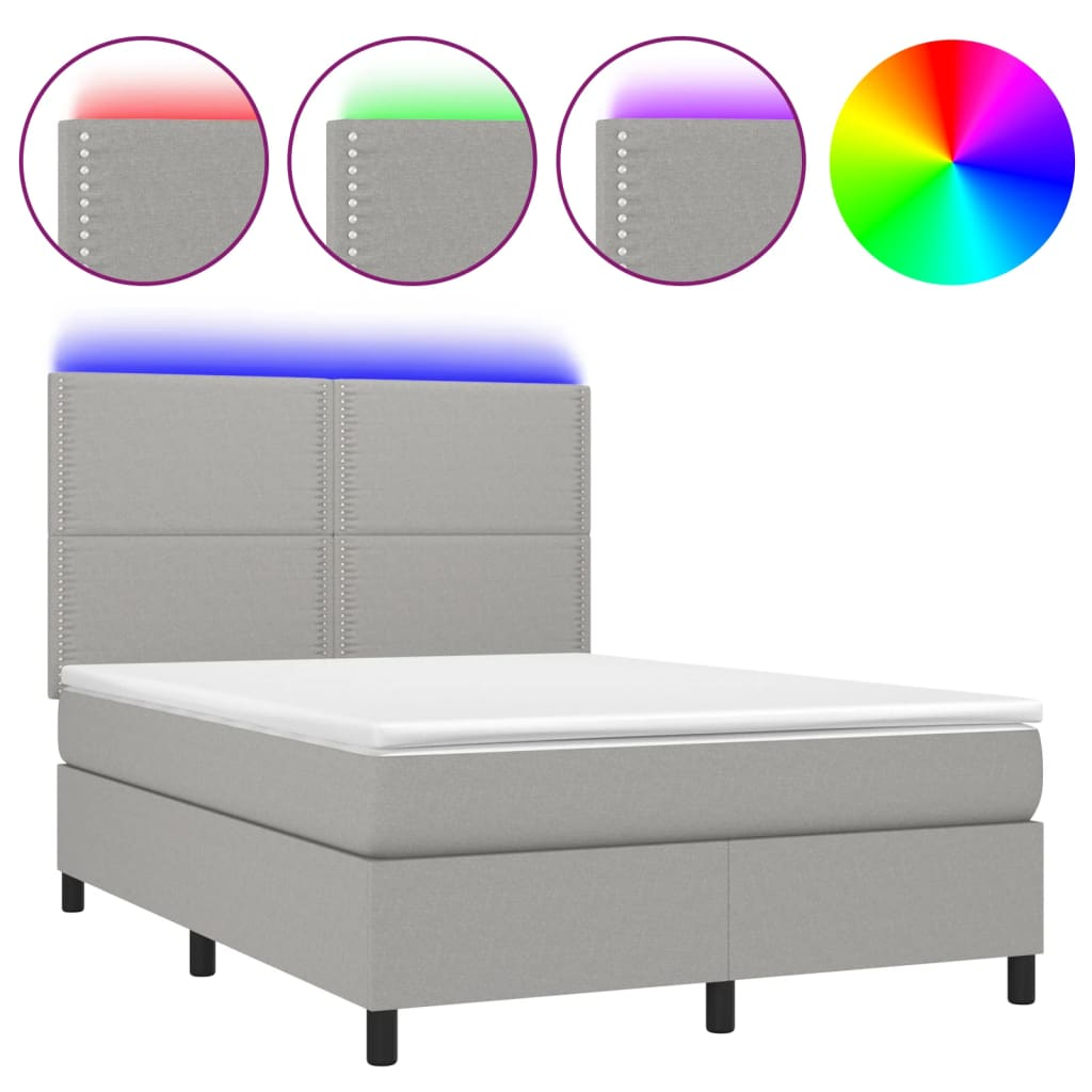 sötétszürke szövet rugós és LED-es ágy matraccal 140x190 cm (3134789)