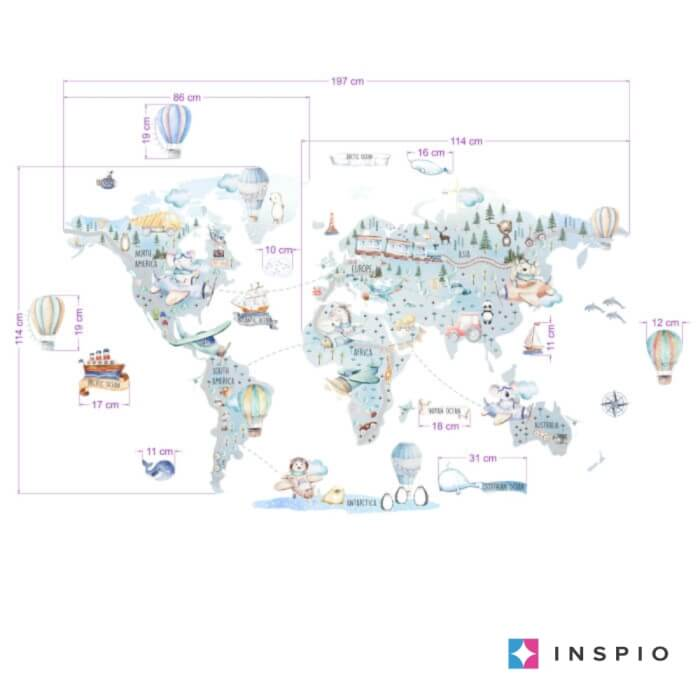 Nagyméretű, óriás világtérkép falmatrica fiúknak (9190f)