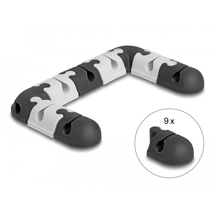 Delock Kábeltartó összekapcsolgató (moduláris) készlet öntapadós 9 db.-os fekete / szürke (18448)