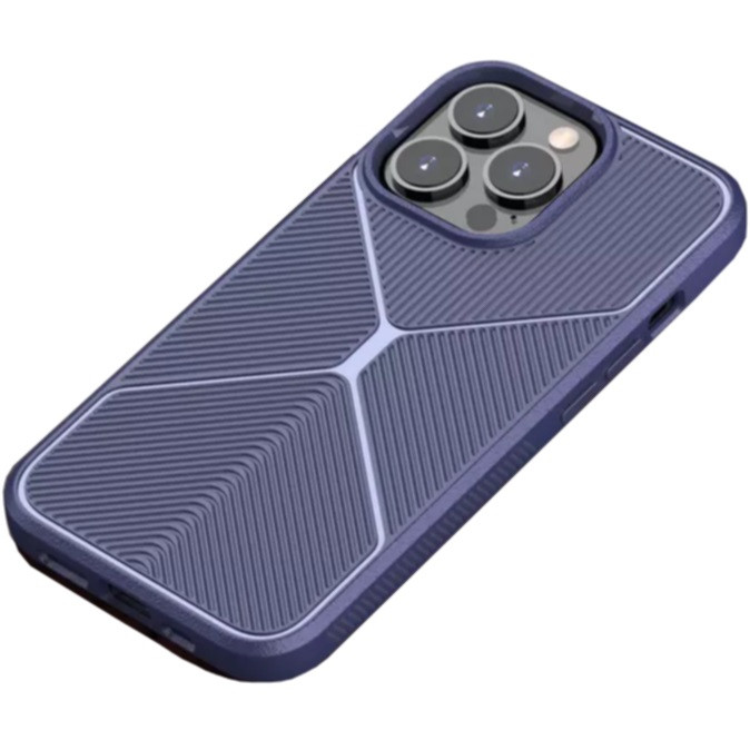 Apple iPhone 13 Pro, Szilikon tok, közepesen ütésálló, légpárnás sarok, matt, csíkos minta, X-Line, kék (121460)