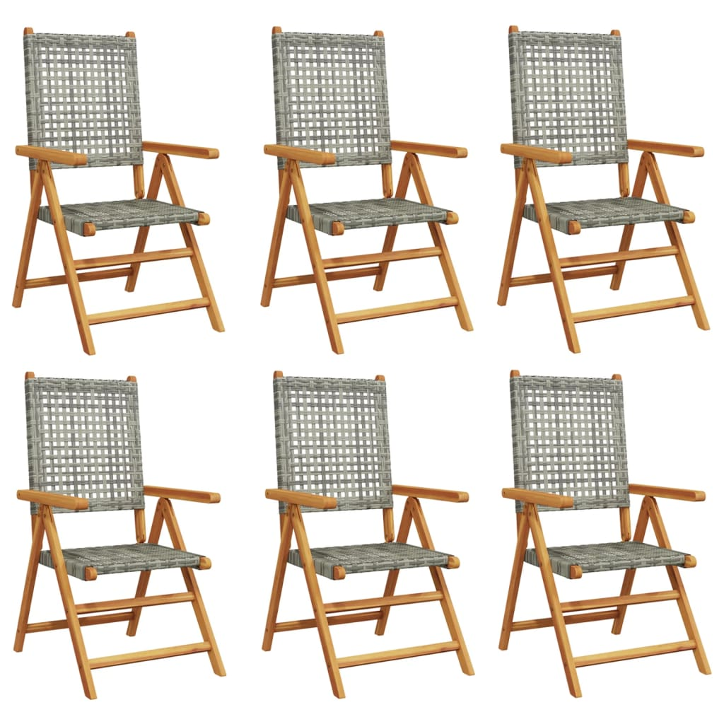 6 db szürke polyrattan és tömör fa dönthető kerti szék (3214524)