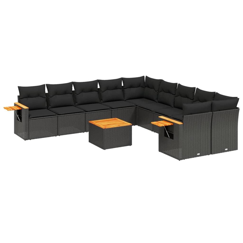 11 részes fekete polyrattan kerti ülőgarnitúra párnákkal (3227196)