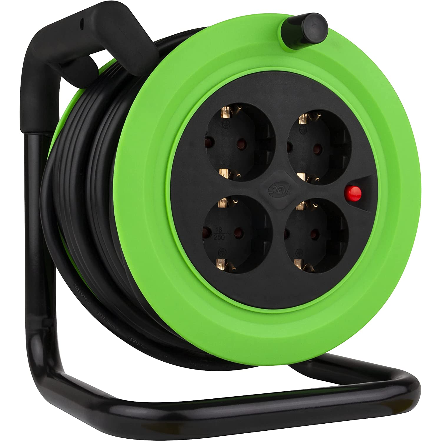 REV 230V Kábeldob 4 aljzatos 15m - Fekete/Zöld (0010043812)