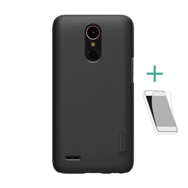 NILLKIN SUPER FROSTED műanyag telefonvédő (gumírozott, érdes felület + képernyővédő fólia) FEKETE [LG K10 (2017) M250n] (5996457698172)