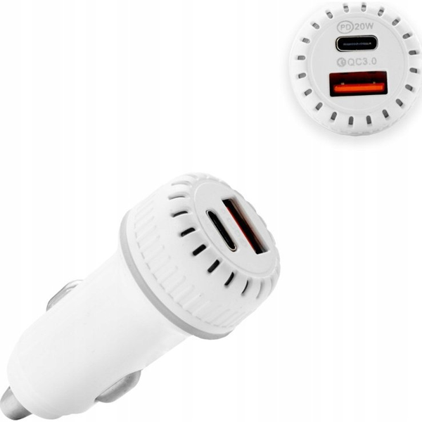 Ładowarka . ECONOMY ŁADOWARKA SAMOCHODOWA USB+TYP-C QC3.0+PD BIAŁA  38W TR-C01