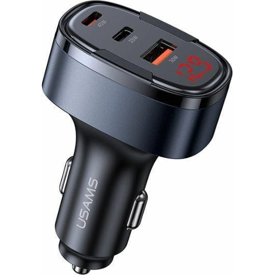 USAMS C42 Autós Töltő USB+2 Type-C Aljzat 100 W, LED kijelző, Fekete ( )