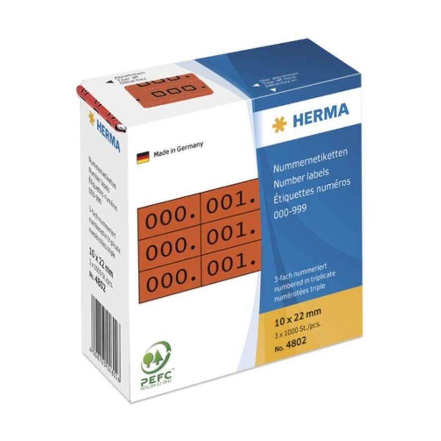 HERMA Nummernetik. 3fach selbstkl. 10x22 mm rot/schwarz (4802) (4802)