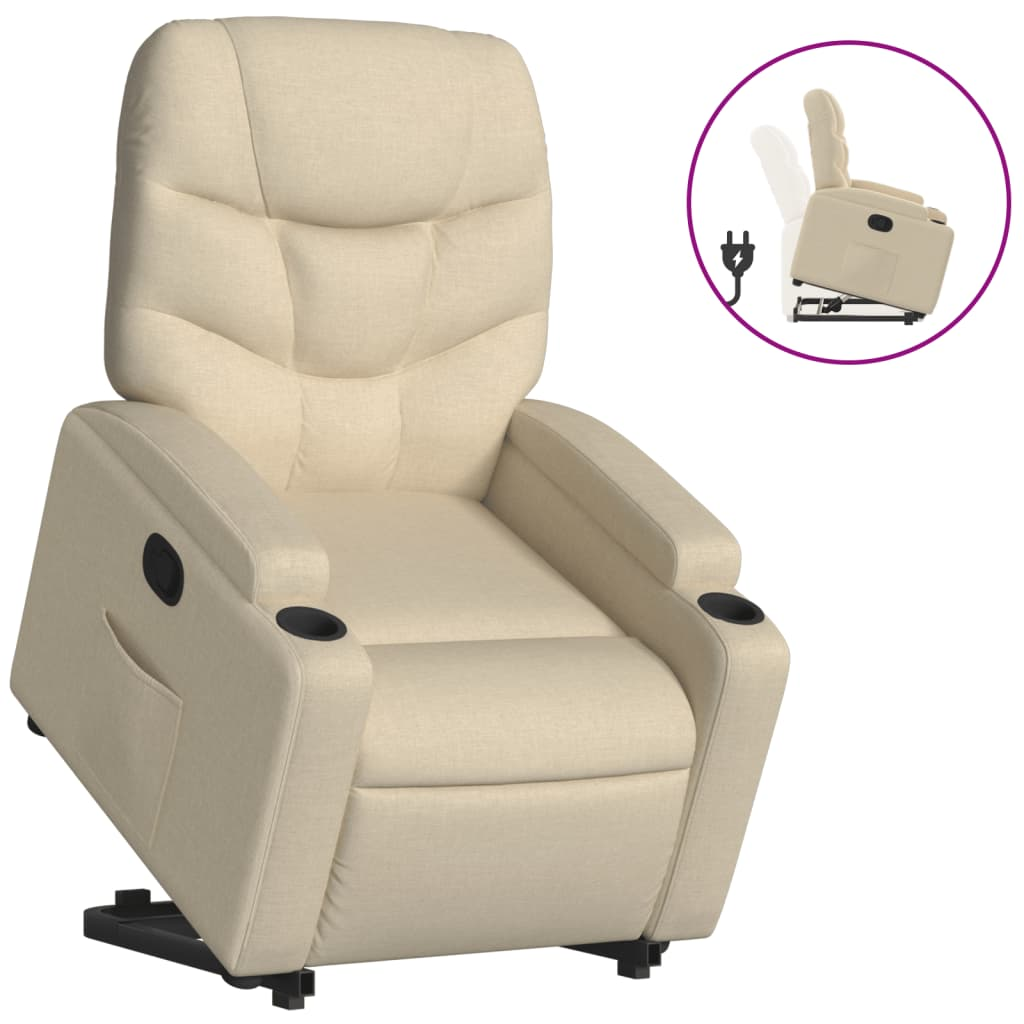 krémszínű szövet felállást segítő dönthető fotel (3204605)