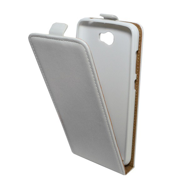 Tok álló, bőr hatású (FLIP, lefelé nyíló, szilikon tartó) FEHÉR [Huawei Y6 II Compact] (5996457655564)