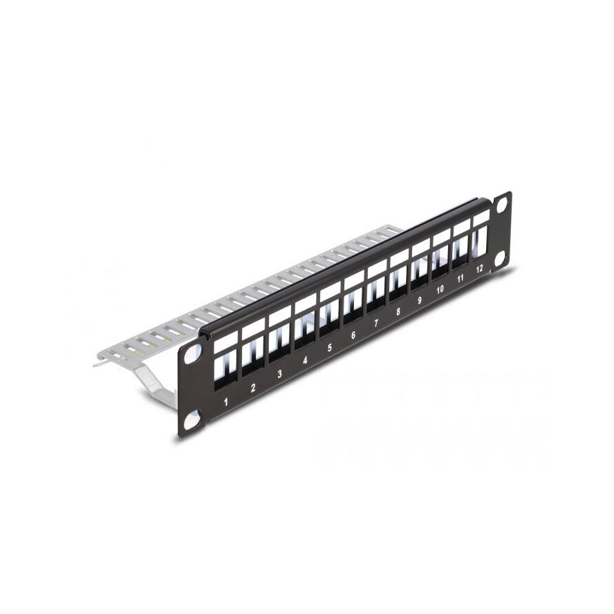 Delock 10 Keystone patch panel 12 porttal és tehermentesítővel 1U fekete (66874)