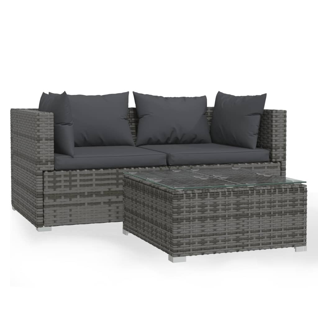 3 részes szürke polyrattan kerti ülőgarnitúra párnákkal (317510)